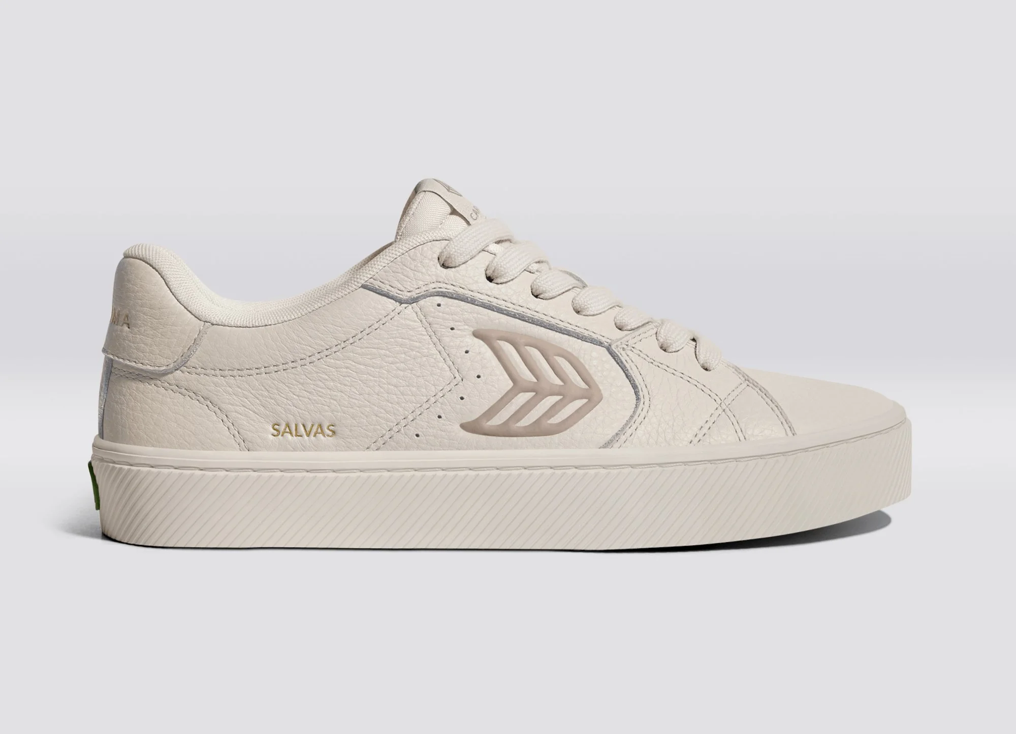 SALVAS All Almond Milk Premium Leather Plaza Taupe Logo Sneaker - Image 3