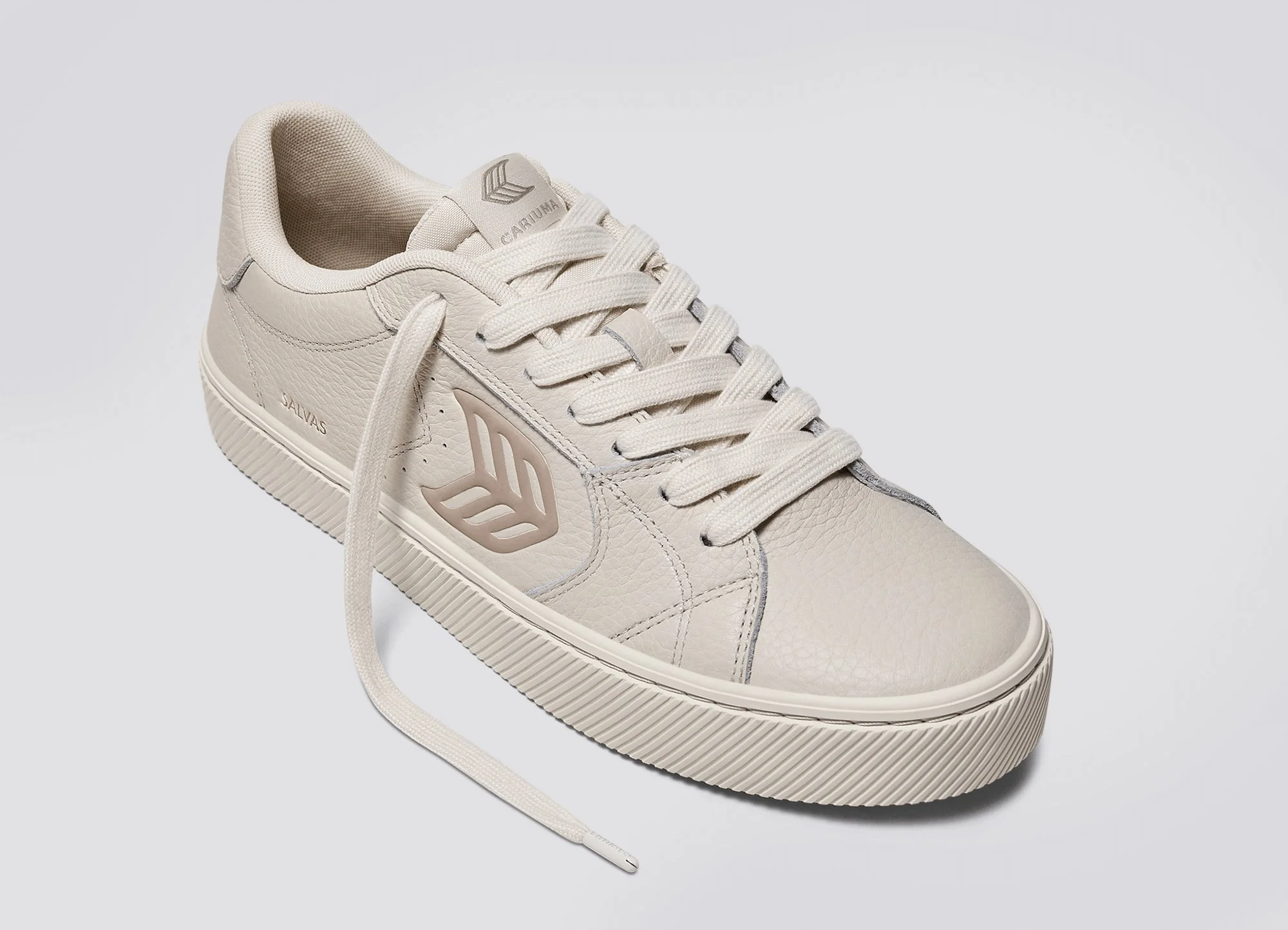 SALVAS All Almond Milk Premium Leather Plaza Taupe Logo Sneaker - Image 4