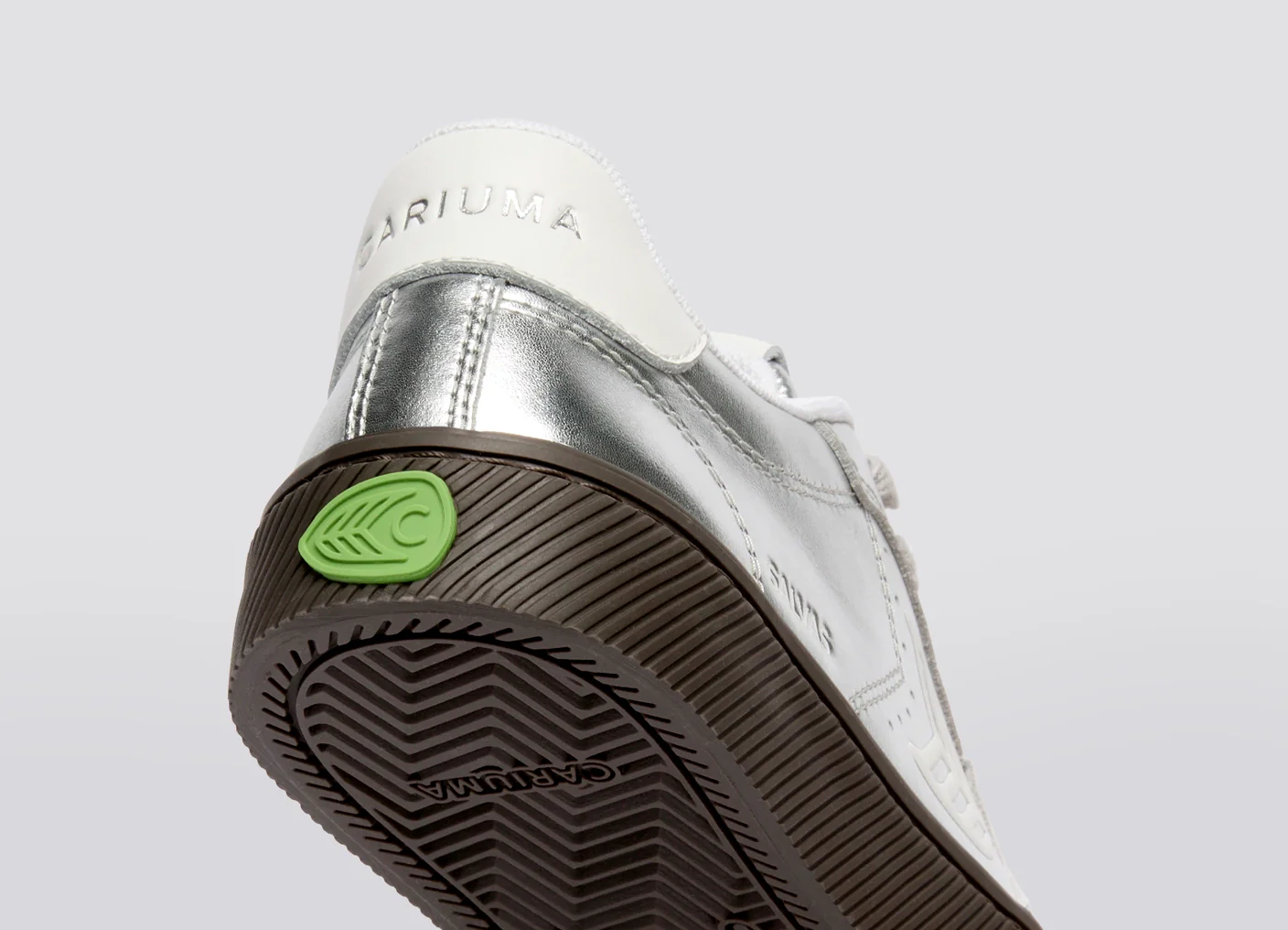 SALVAS Teak Silver Metallic Leather Off-White Logo Sneaker - Image 6