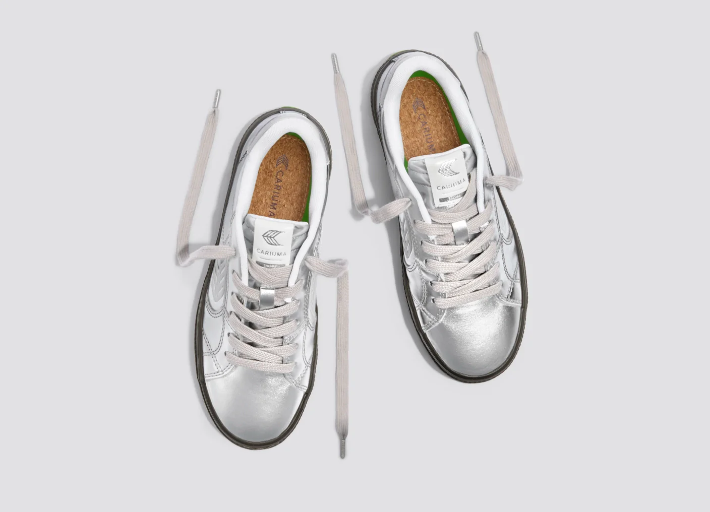 SALVAS Teak Silver Metallic Leather Off-White Logo Sneaker - Image 7