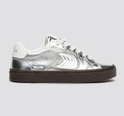 SALVAS Teak Silver Metallic Leather Off-White Logo Sneaker - Image 9