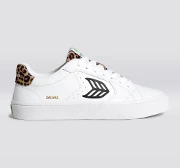 SALVAS White Leather Black Logo Leopard Print Sneaker - Image 10