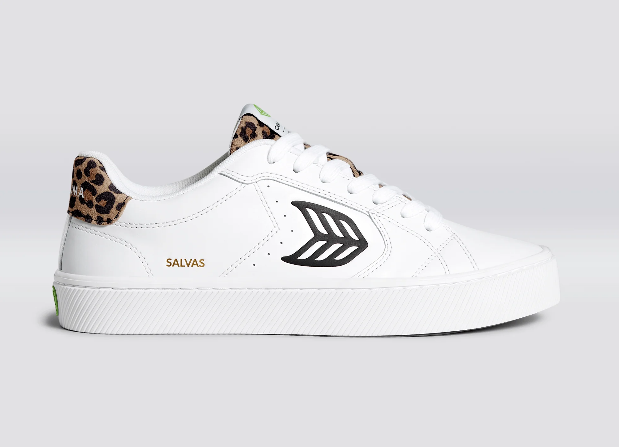 SALVAS White Leather Black Logo Leopard Print Sneaker - Image 3