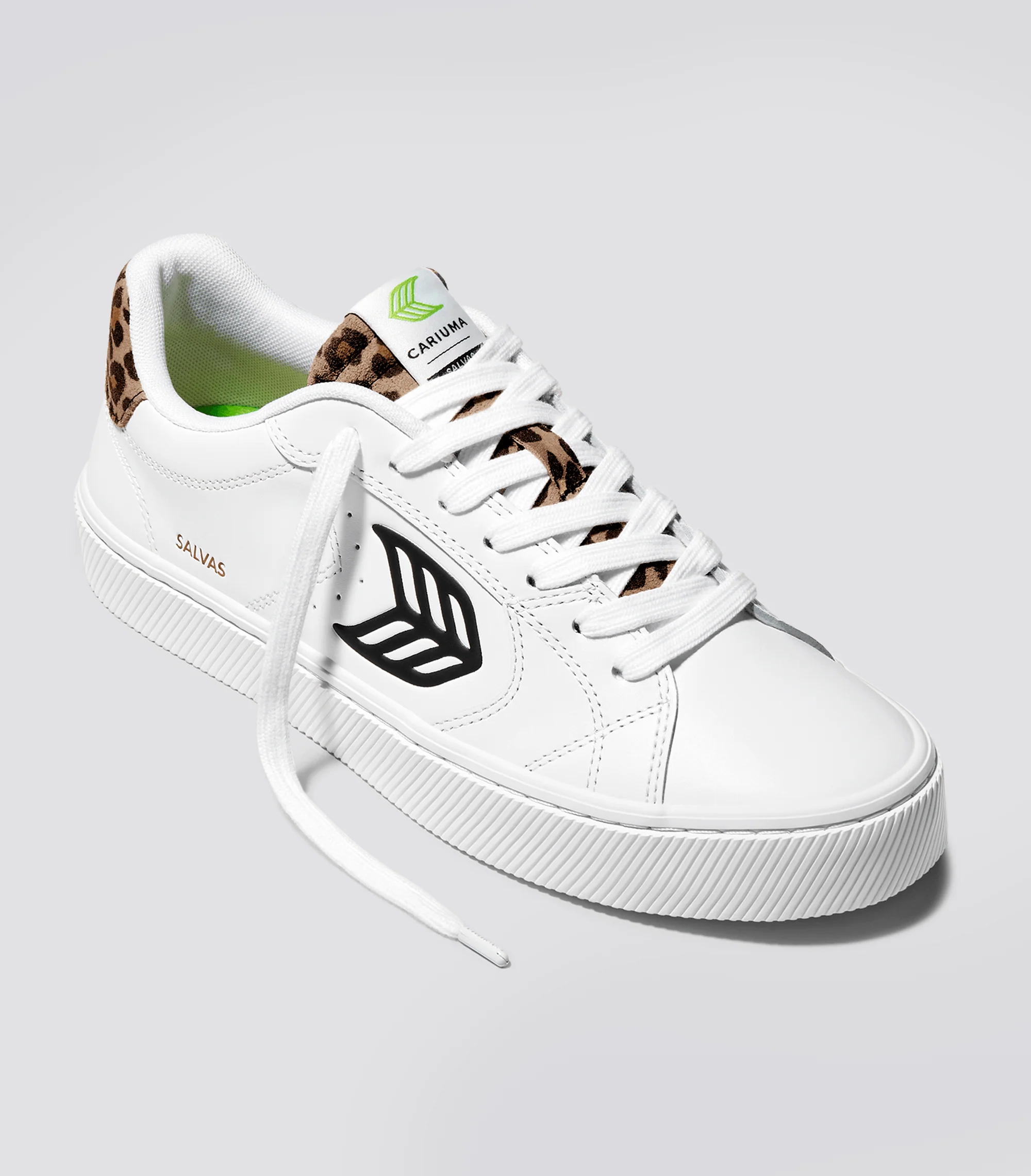 SALVAS White Leather Black Logo Leopard Print Sneaker - Image 9