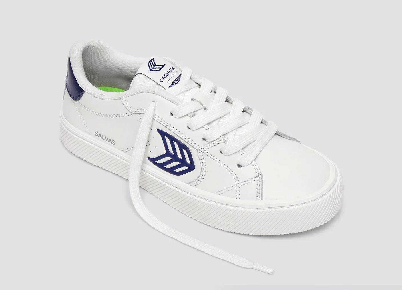 SALVAS White Leather Bright Navy Logo Sneaker - Image 4