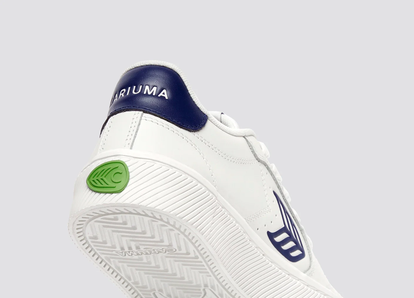 SALVAS White Leather Bright Navy Logo Sneaker - Image 6