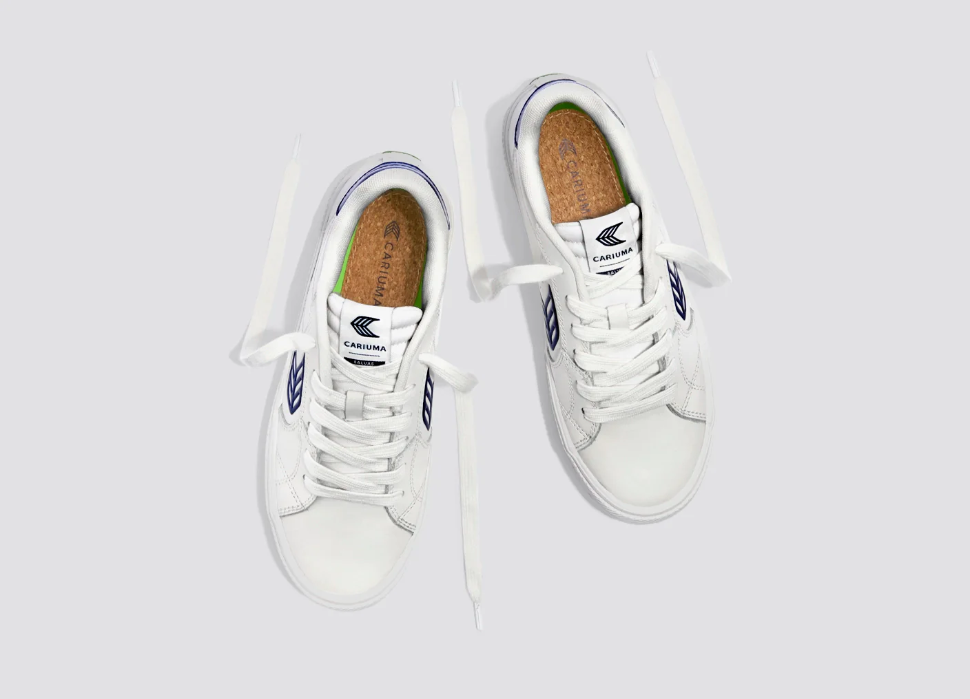 SALVAS White Leather Bright Navy Logo Sneaker - Image 7