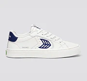 SALVAS White Leather Bright Navy Logo Sneaker - Image 9