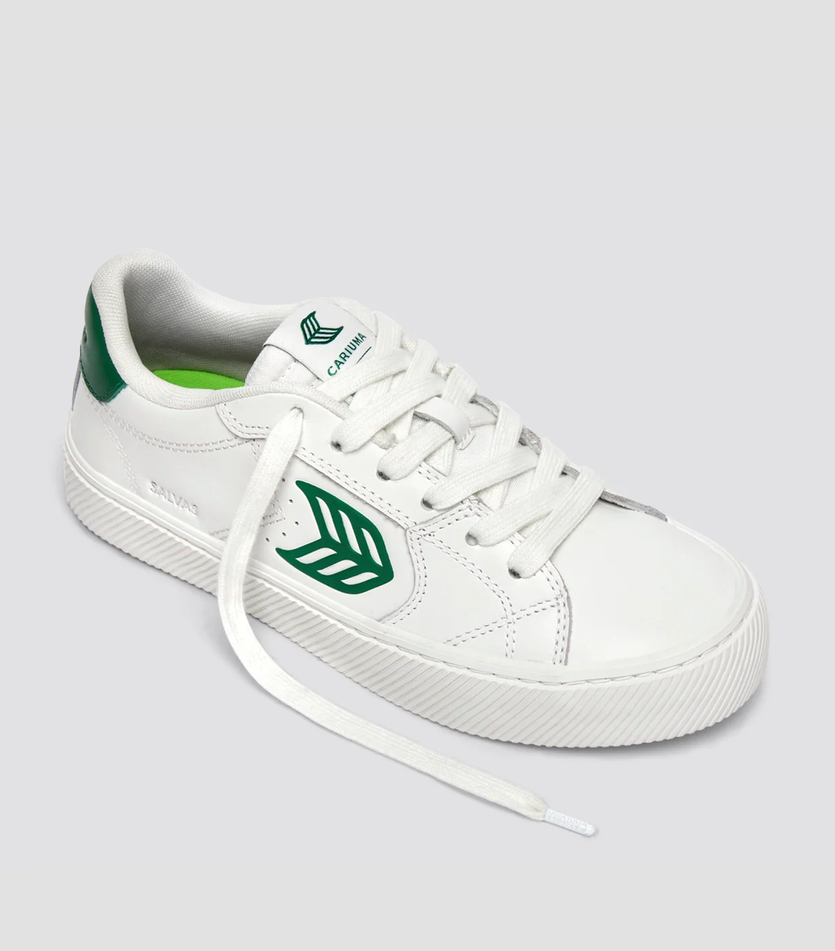 SALVAS White Leather Forest Green Logo Sneaker - Image 2