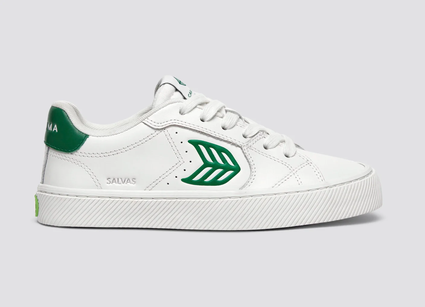 SALVAS White Leather Forest Green Logo Sneaker - Image 3