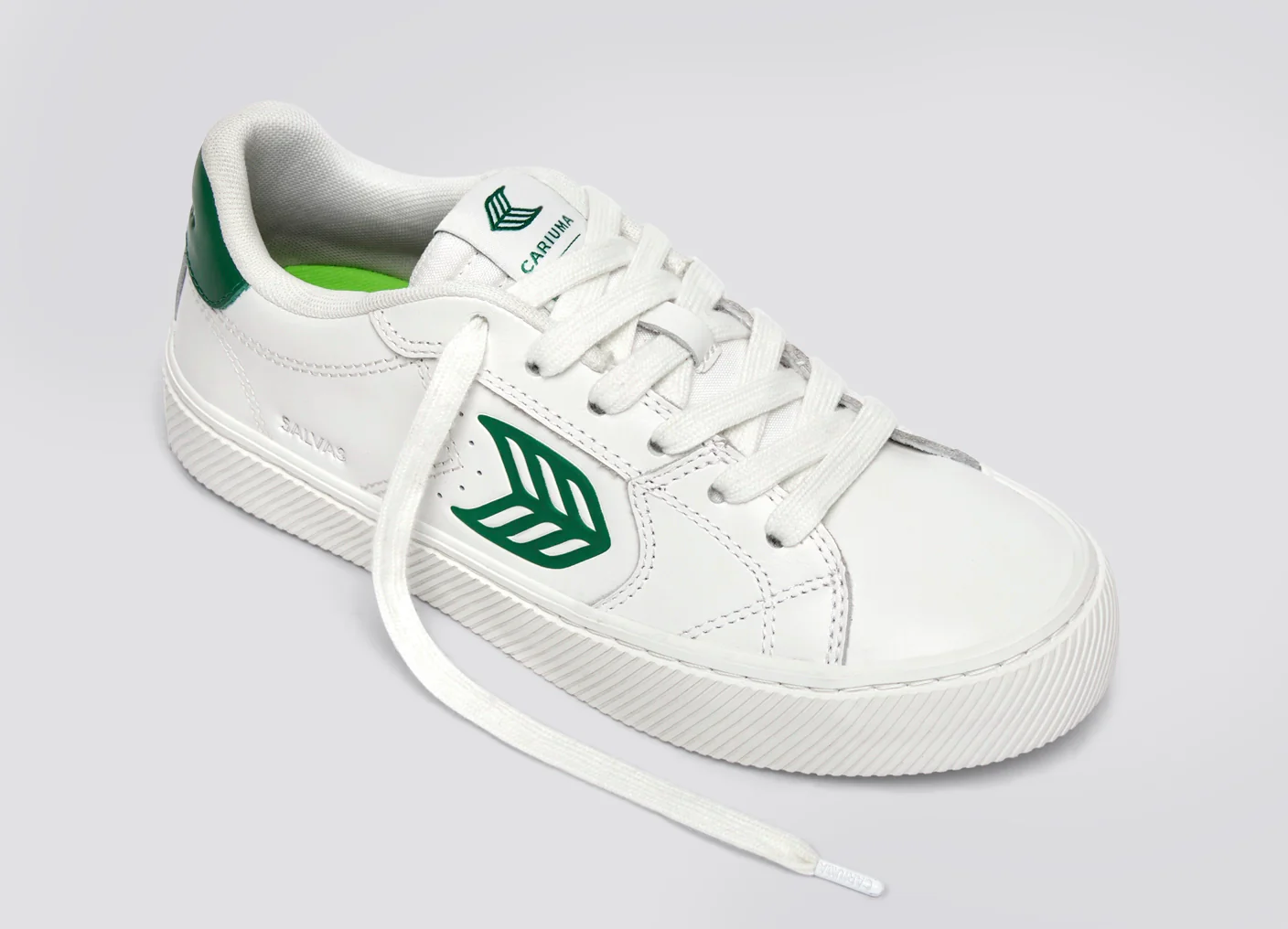 SALVAS White Leather Forest Green Logo Sneaker - Image 4