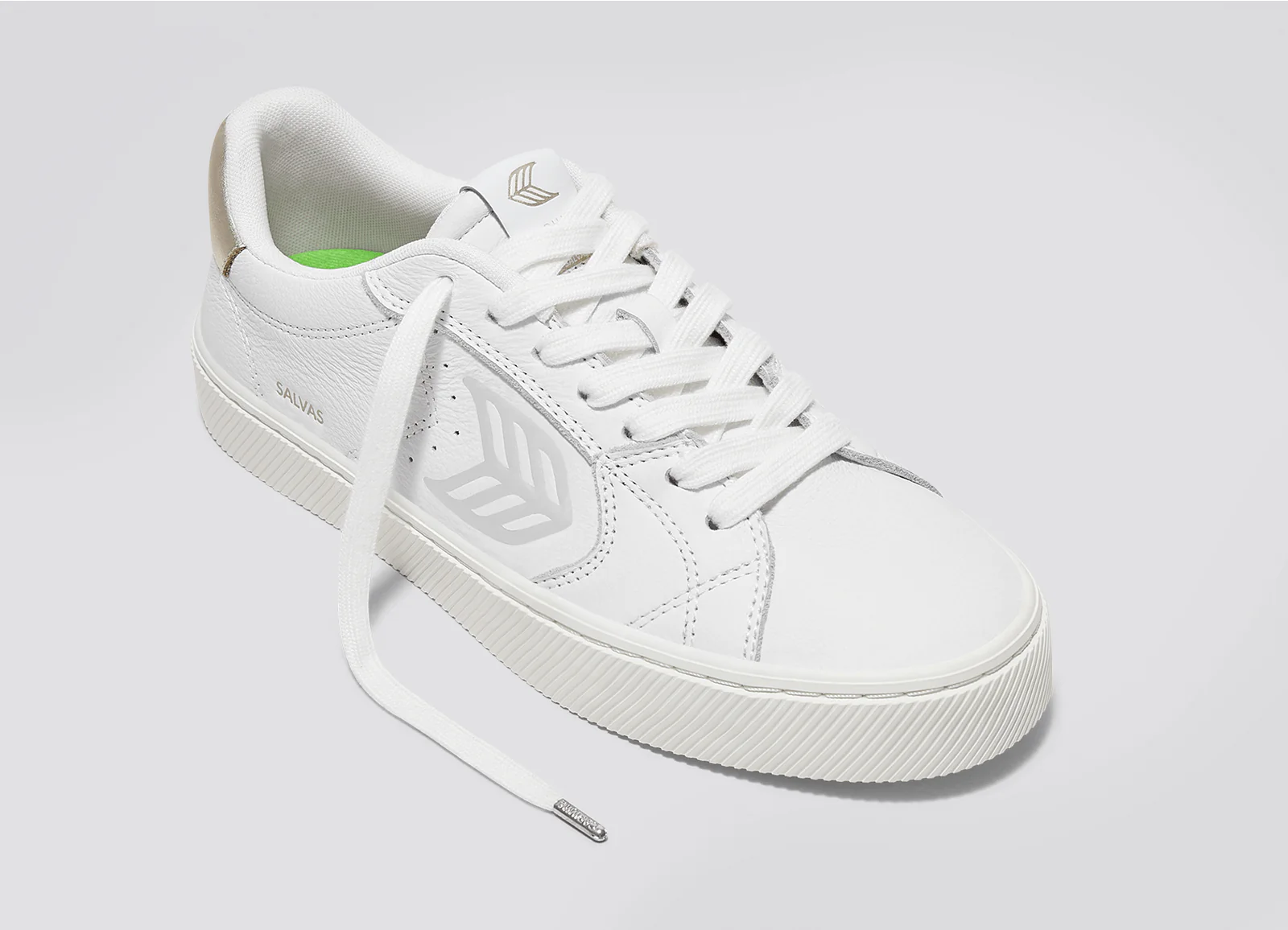 SALVAS White Premium Leather Ice Logo Metallic Gold Sneaker - Image 4