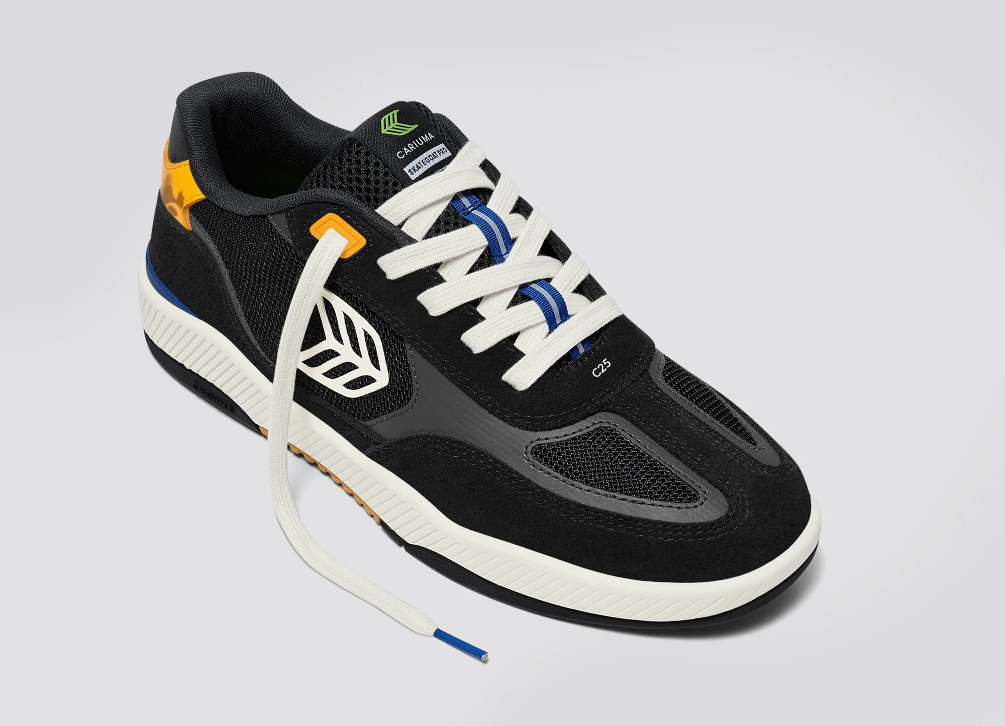 Skategoat C25 PRO Black Suede and Mesh Ivory Logo Yellow Sneaker - Image 4
