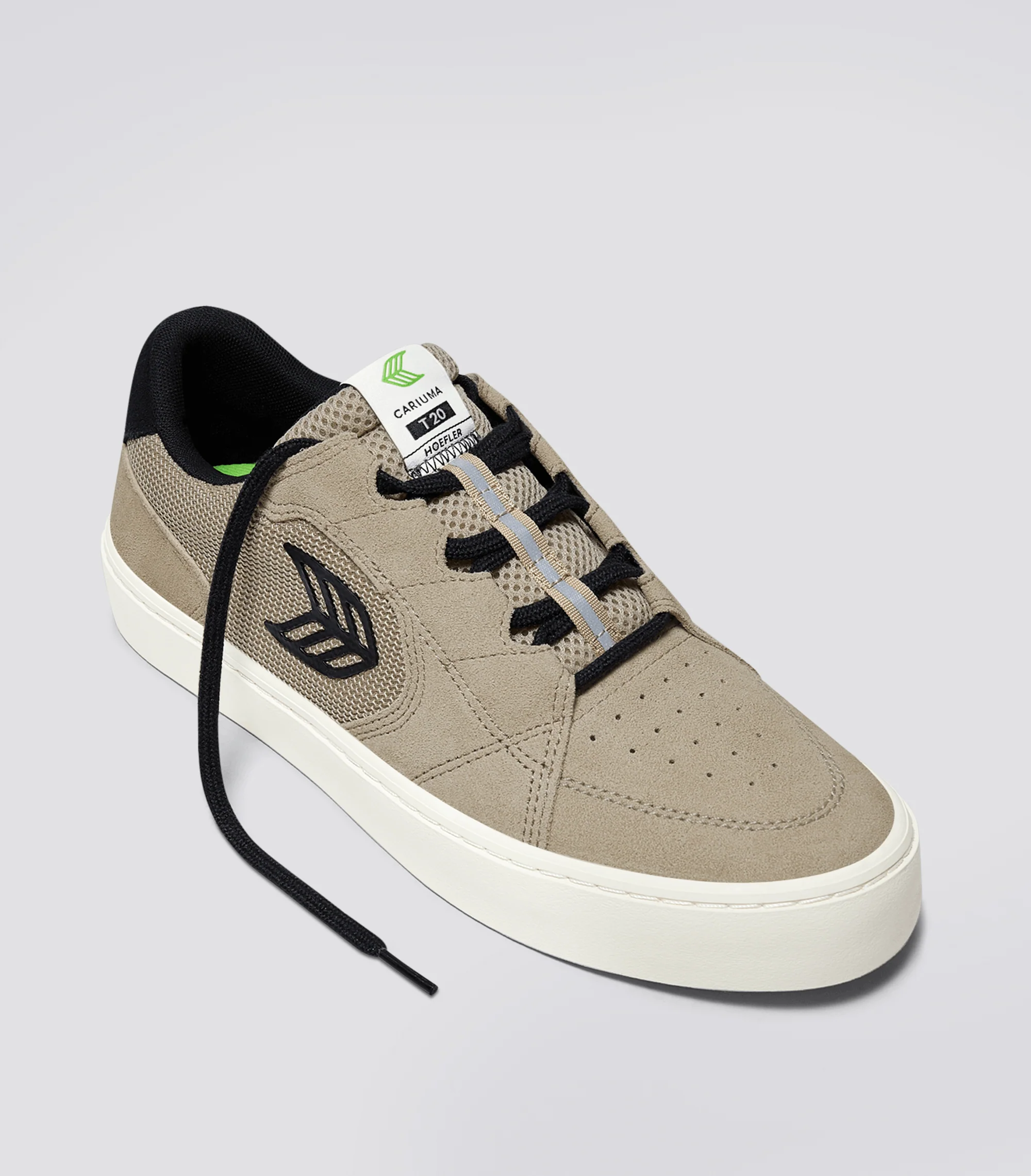 T20 PRO Plaza Taupe Suede and Mesh Black Logo Sneaker - Image 2