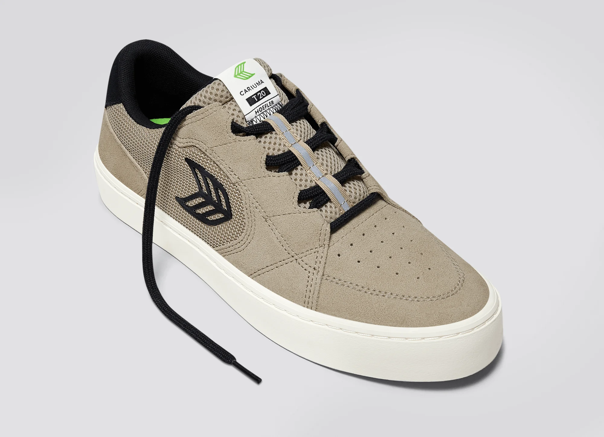 T20 PRO Plaza Taupe Suede and Mesh Black Logo Sneaker - Image 4