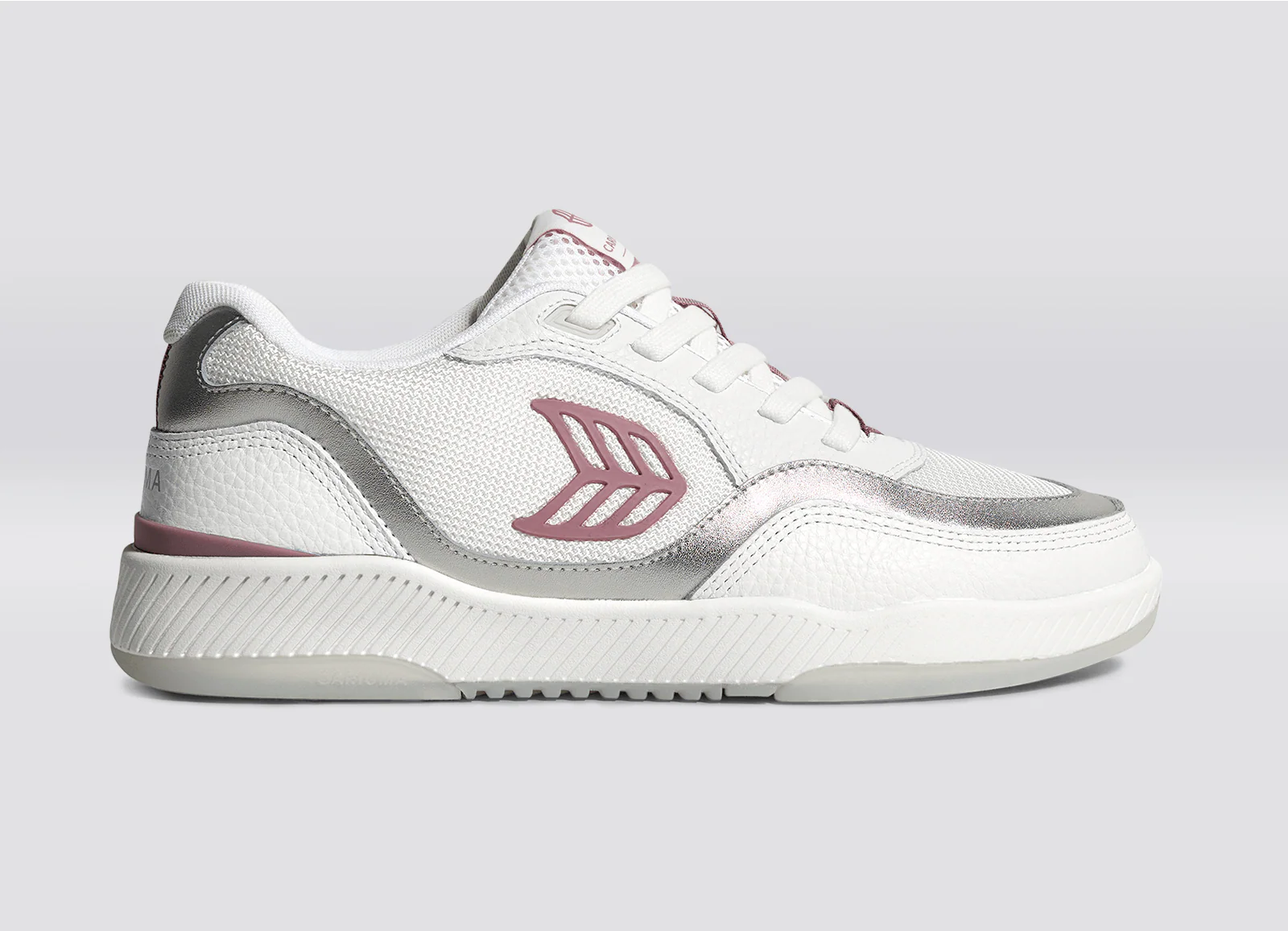 UBA White Leather and Suede Blush Pink Logo Silver Accents Sneaker - Image 3
