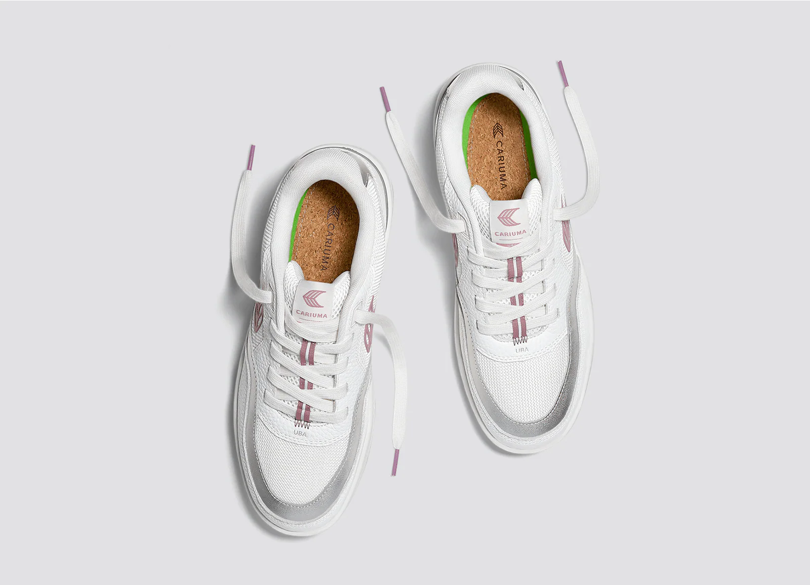 UBA White Leather and Suede Blush Pink Logo Silver Accents Sneaker - Image 7