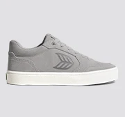 VALLELY Light Grey Suede Charcoal Grey Logo Sneaker - Image 8