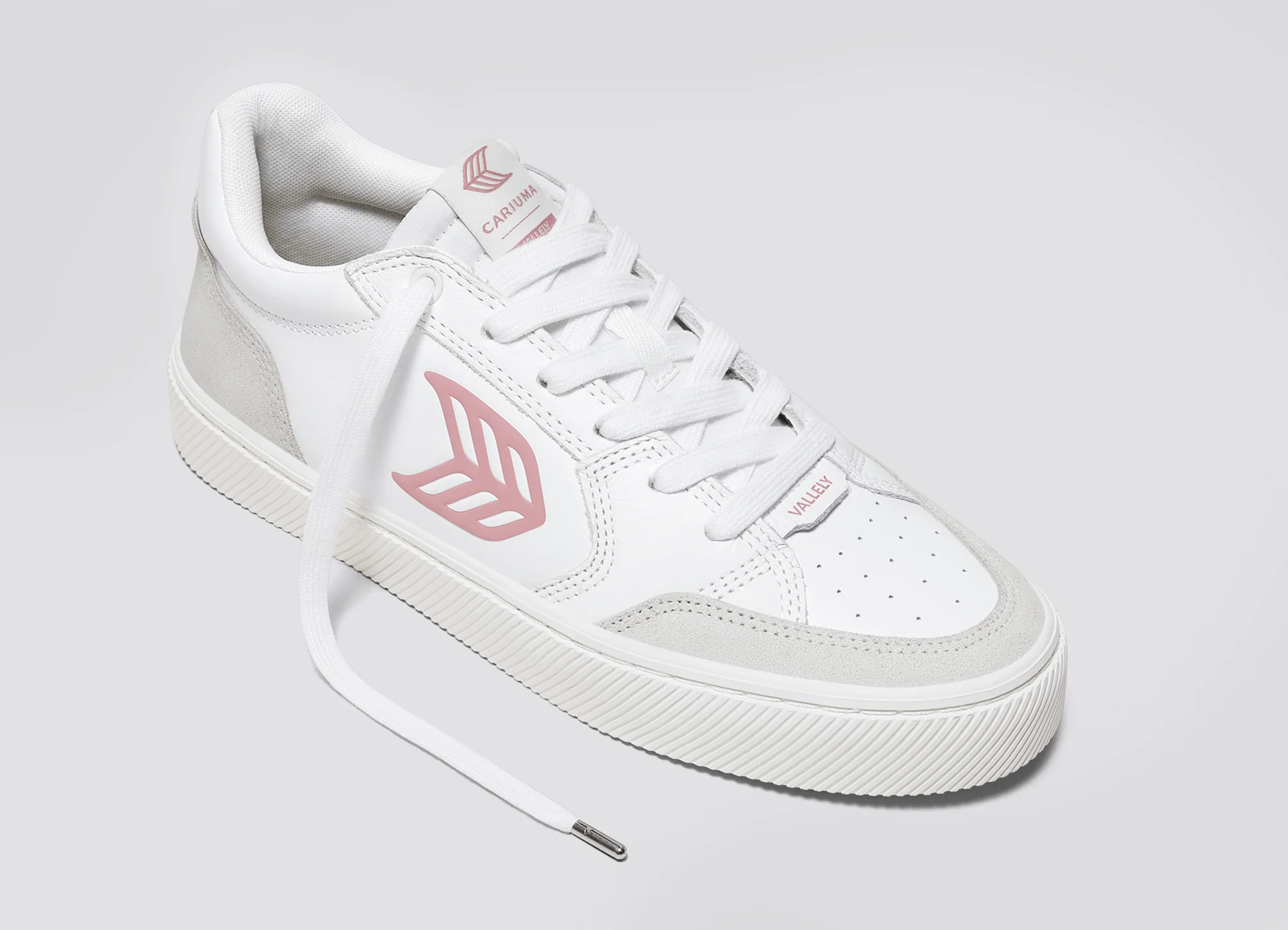 VALLELY White Leather Smoke White Suede Blush Pink Logo Sneaker - Image 4